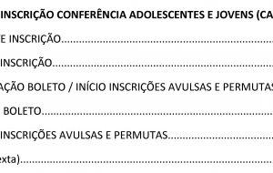 CRONOGRAMA INSCRIÇÃO CONFERÊNCIA ADOLESCENTES E JOVENS (CAJ) JANEIRO 2019